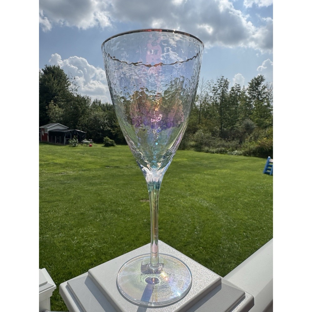 Set of 2 Zaza Lustered 24k Gold Accent Wine Glasses by Anthropologie NWT - Picture 2 of 12